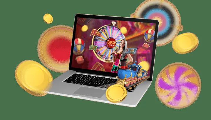 Crazy Time live game show on laptop with live dealer